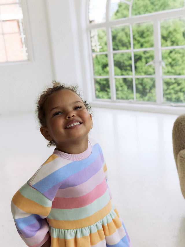 |Girl| Vestido De Moletom Listrado Arco-íris (3 meses a 7 anos)