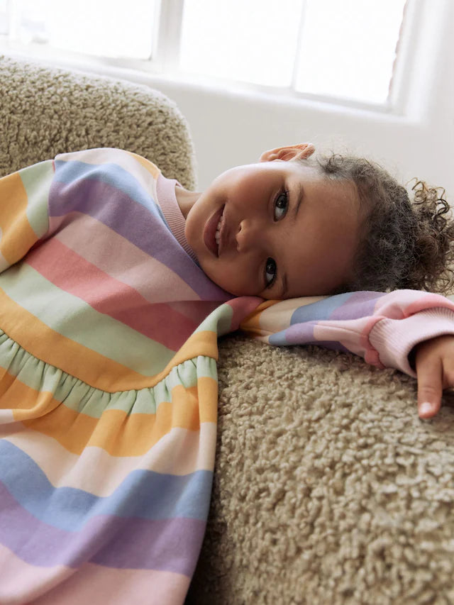 |Girl| Vestido De Moletom Listrado Arco-íris (3 meses a 7 anos)