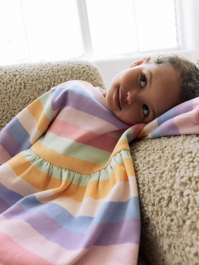 |Girl| Vestido De Moletom Listrado Arco-íris (3 meses a 7 anos)