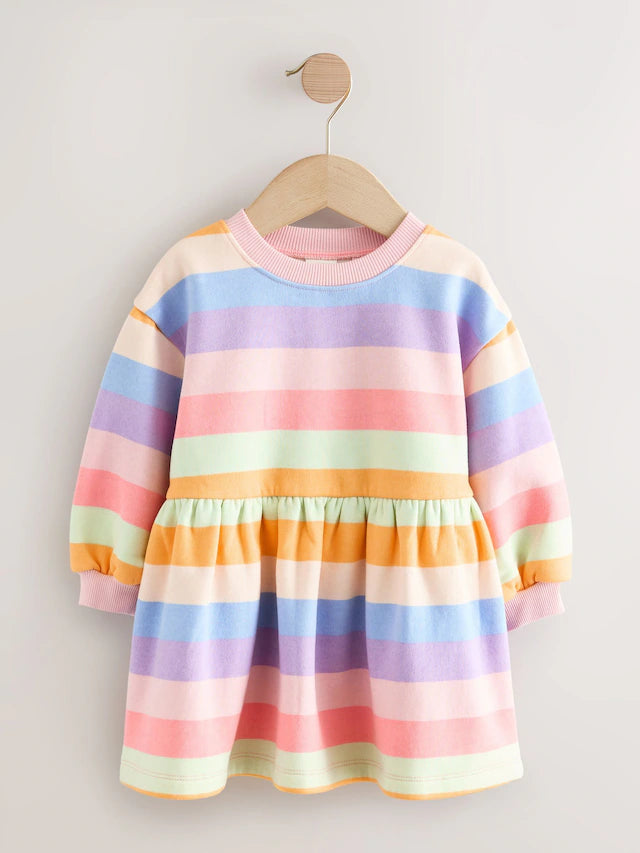 |Girl| Vestido De Moletom Listrado Arco-íris (3 meses a 7 anos)