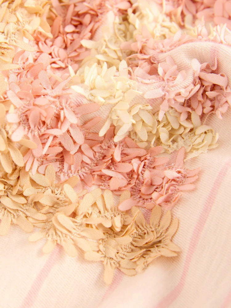 |Girl| Vestido De Festa De Malha Com Manga Curta Arco-íris Rosa (3 meses a 7 anos)