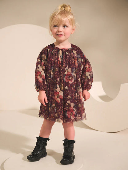 |Girl| Vestido De Malha Roxo De Manga Comprida (3 meses a 7 anos)