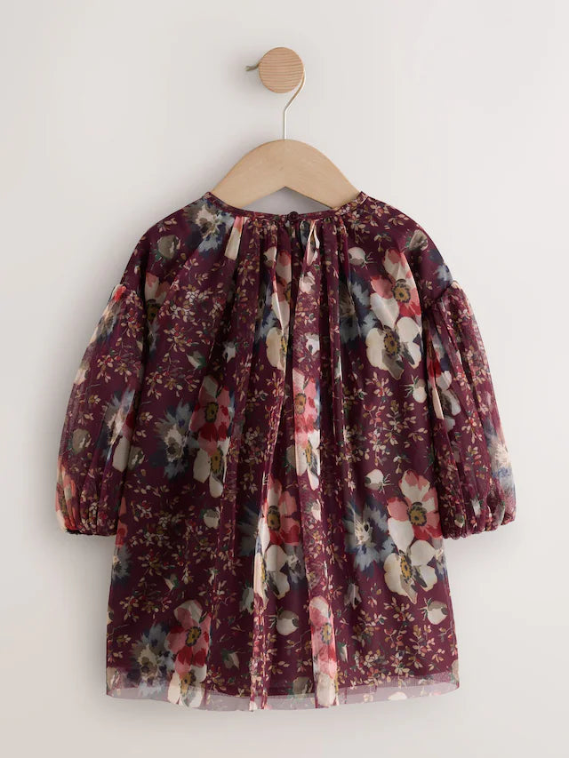 |Girl| Vestido De Malha Roxo De Manga Comprida (3 meses a 7 anos)