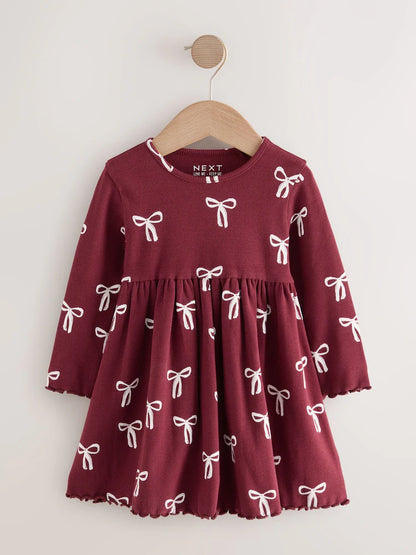 |Girl| Vestido Canelado De Manga Comprida Cor De Vinho (3 meses a 7 anos)