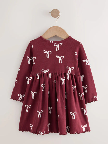 |Girl| Vestido Canelado De Manga Comprida Cor De Vinho (3 meses a 7 anos)