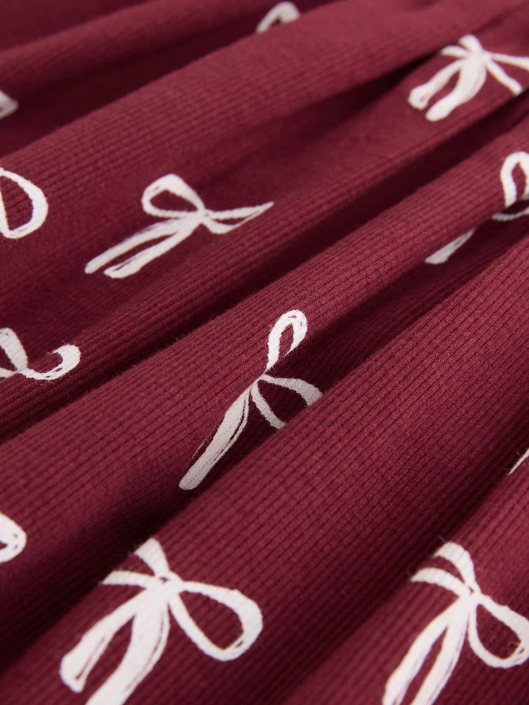 |Girl| Vestido Canelado De Manga Comprida Cor De Vinho (3 meses a 7 anos)