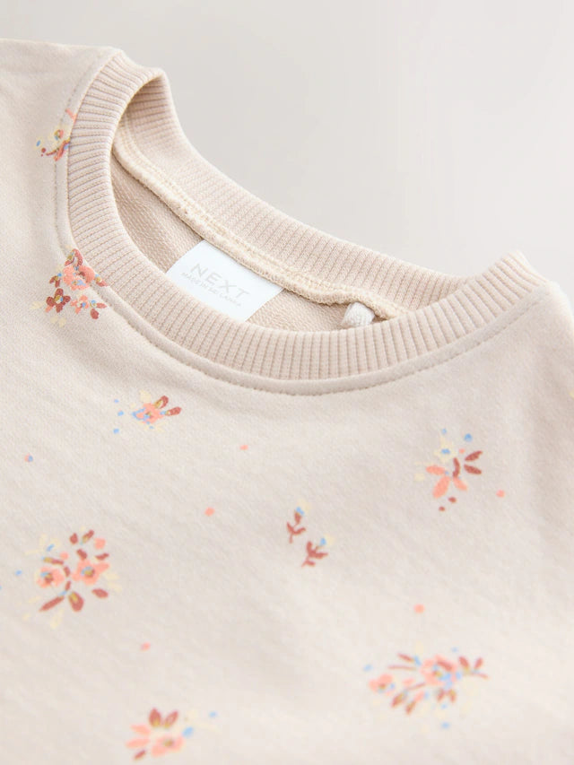 |Girl| Conjunto De Blusa e Saia De Manga Curta Com Estampa Floral Creme (3 meses a 7 anos)