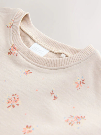 |Girl| Conjunto De Blusa e Saia De Manga Curta Com Estampa Floral Creme (3 meses a 7 anos)