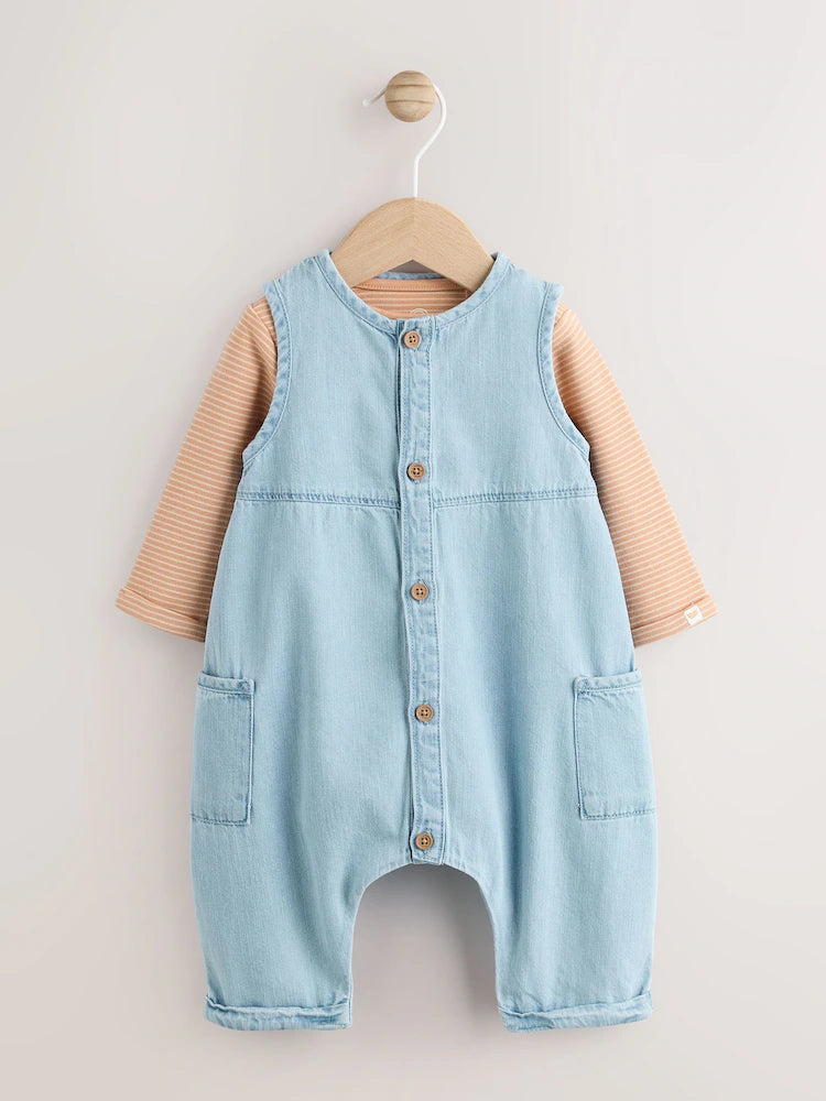 |BabyBoy| Conjunto De Macacão e Macacão Azul Jeans Para Bebê (0 meses a 2 anos)