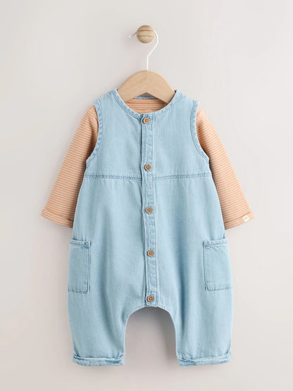 |BabyBoy| Conjunto De Macacão e Macacão Azul Jeans Para Bebê (0 meses a 2 anos)