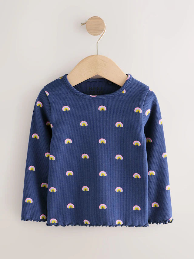 |Girl| Blusas Caneladas De Manga Comprida Rainbow Spot, Pacote Com 5 (3 meses a 7 anos)