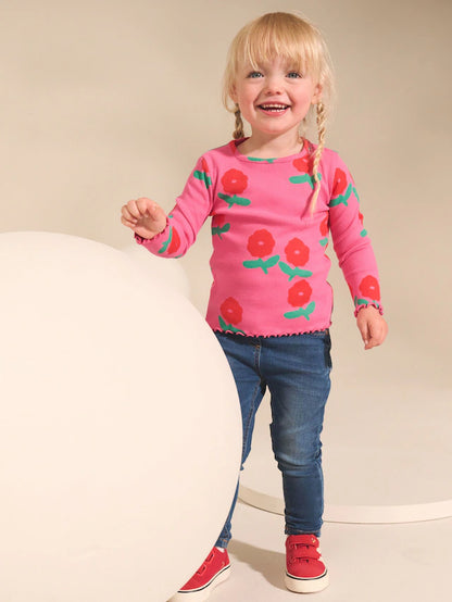 |Girl| Blusas Caneladas De Manga Comprida Rainbow Spot, Pacote Com 5 (3 meses a 7 anos)