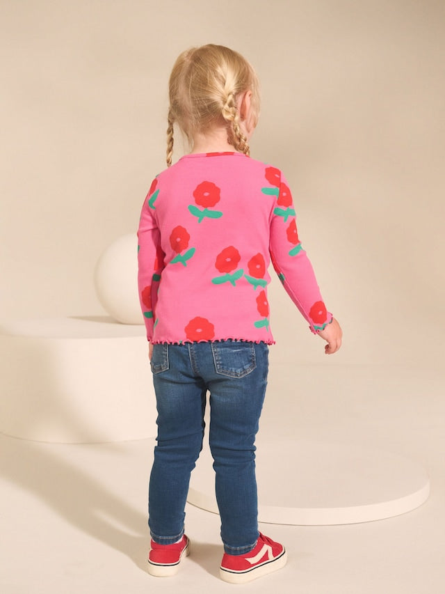 |Girl| Blusas Caneladas De Manga Comprida Rainbow Spot, Pacote Com 5 (3 meses a 7 anos)