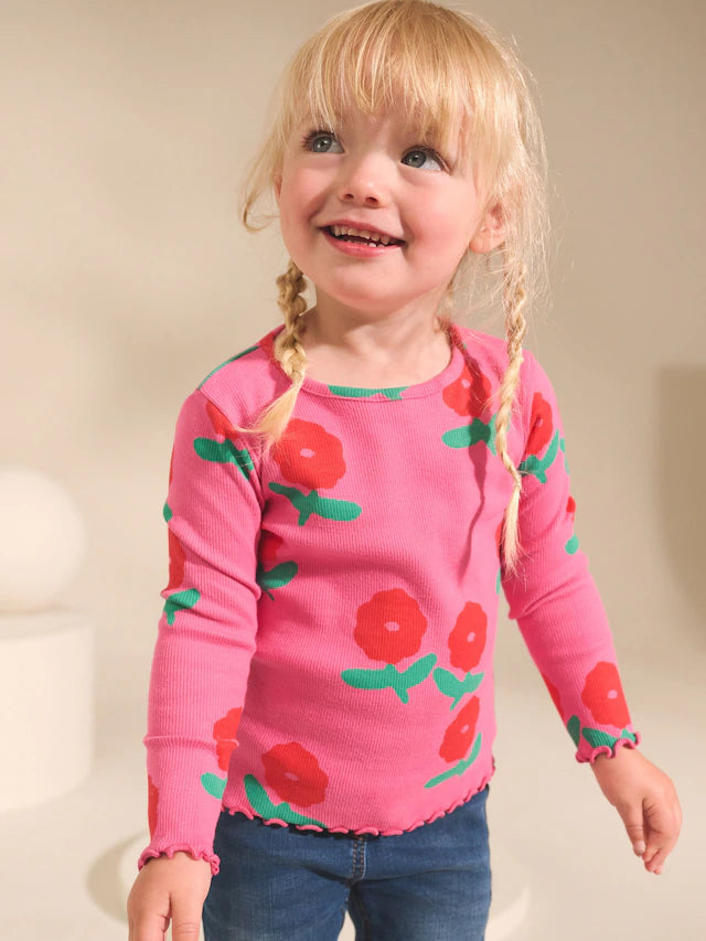 |Girl| Blusas Caneladas De Manga Comprida Rainbow Spot, Pacote Com 5 (3 meses a 7 anos)