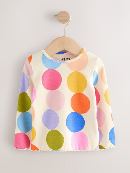 |Girl| Blusas Caneladas De Manga Comprida Rainbow Spot, Pacote Com 5 (3 meses a 7 anos)