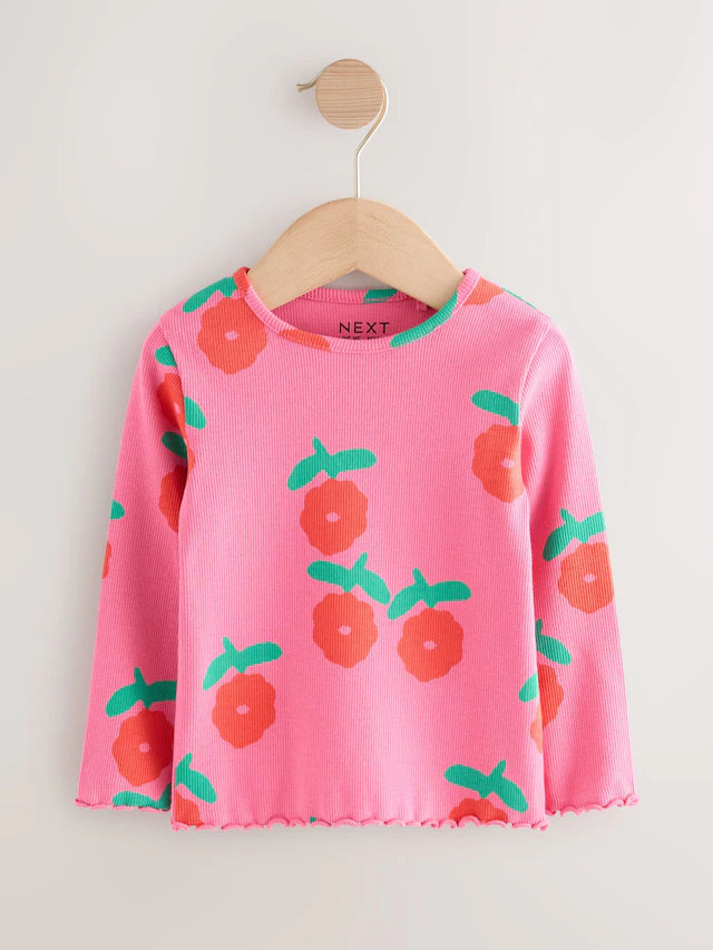 |Girl| Blusas Caneladas De Manga Comprida Rainbow Spot, Pacote Com 5 (3 meses a 7 anos)