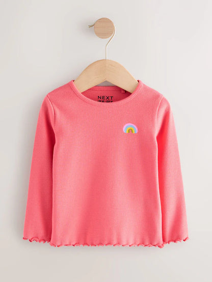 |Girl| Blusas Caneladas De Manga Comprida Rainbow Spot, Pacote Com 5 (3 meses a 7 anos)