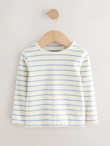 |Girl| Blusas Caneladas De Manga Comprida Rainbow Spot, Pacote Com 5 (3 meses a 7 anos)