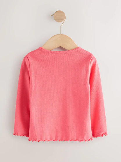 |Girl| Blusas Caneladas De Manga Comprida Rainbow Spot, Pacote Com 5 (3 meses a 7 anos)