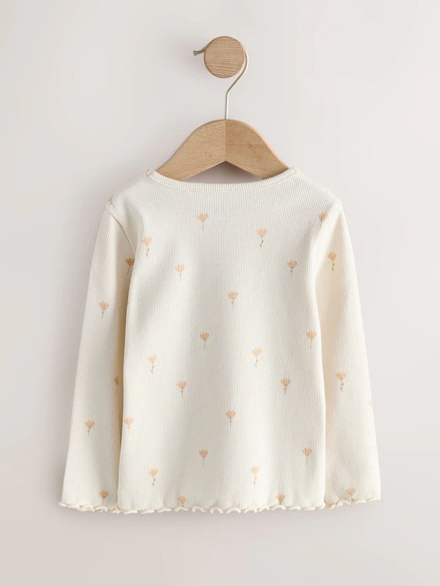 |Girl| Blusas Caneladas De Manga Comprida Neutras, Pacote Com 5 (3 meses a 7 anos)