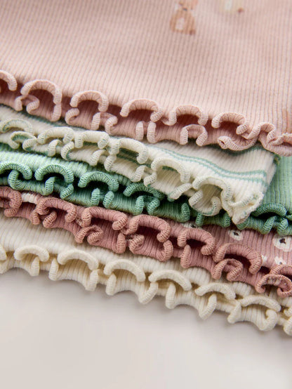 |Girl| Blusas Caneladas De Manga Comprida Neutras, Pacote Com 5 (3 meses a 7 anos)