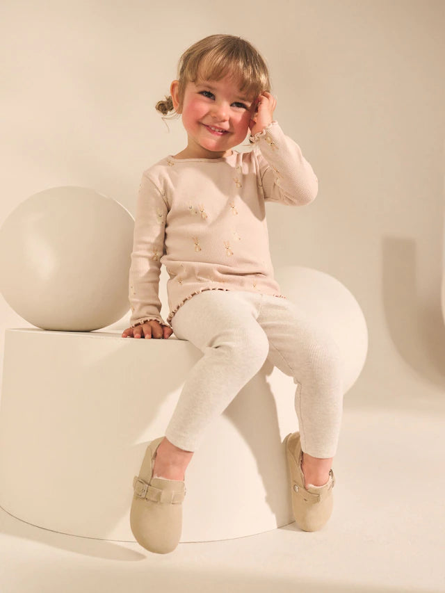 |Girl| Blusas Caneladas De Manga Comprida Neutras, Pacote Com 5 (3 meses a 7 anos)