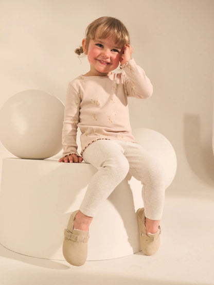 |Girl| Blusas Caneladas De Manga Comprida Neutras, Pacote Com 5 (3 meses a 7 anos)