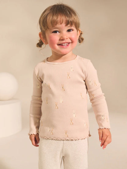 |Girl| Blusas Caneladas De Manga Comprida Neutras, Pacote Com 5 (3 meses a 7 anos)