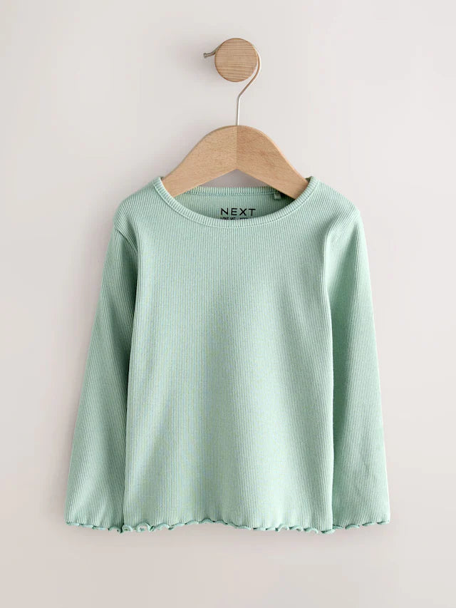 |Girl| Blusas Caneladas De Manga Comprida Neutras, Pacote Com 5 (3 meses a 7 anos)