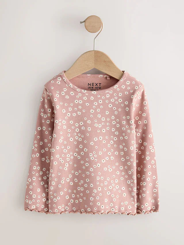 |Girl| Blusas Caneladas De Manga Comprida Neutras, Pacote Com 5 (3 meses a 7 anos)