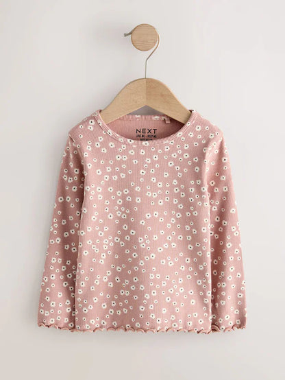 |Girl| Blusas Caneladas De Manga Comprida Neutras, Pacote Com 5 (3 meses a 7 anos)