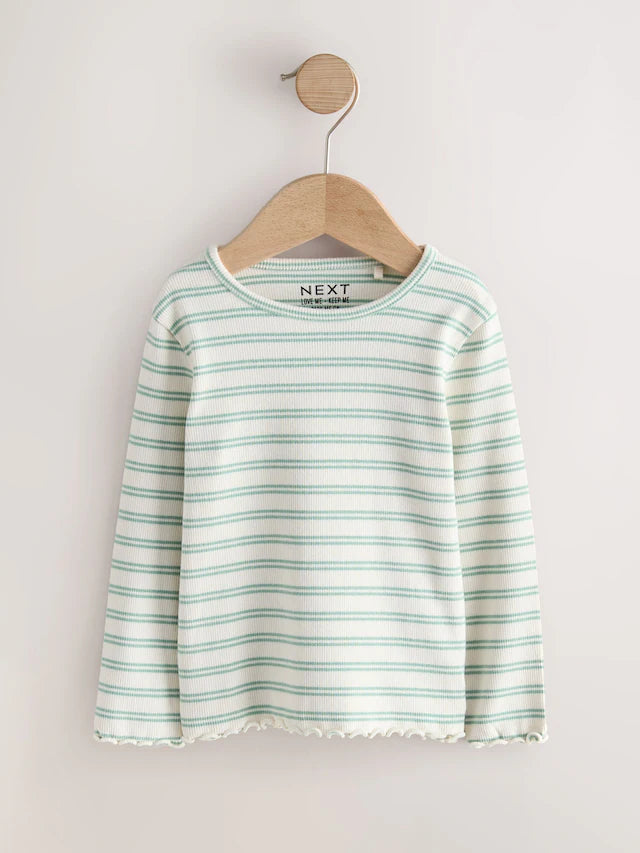 |Girl| Blusas Caneladas De Manga Comprida Neutras, Pacote Com 5 (3 meses a 7 anos)