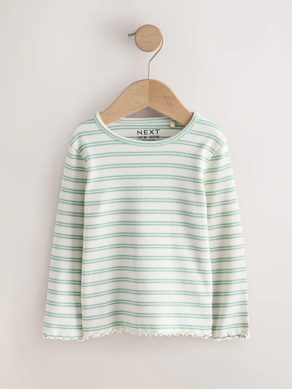 |Girl| Blusas Caneladas De Manga Comprida Neutras, Pacote Com 5 (3 meses a 7 anos)