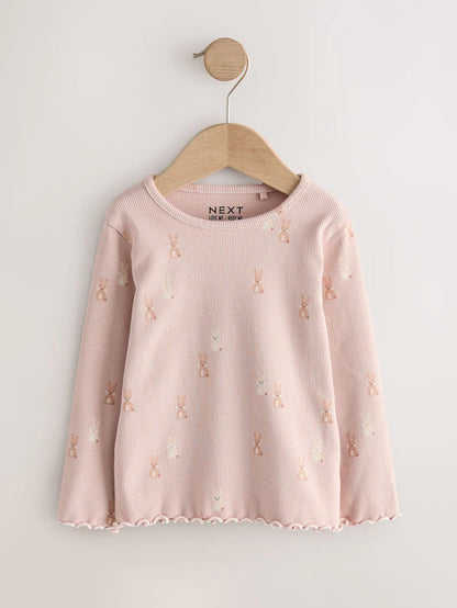 |Girl| Blusas Caneladas De Manga Comprida Neutras, Pacote Com 5 (3 meses a 7 anos)