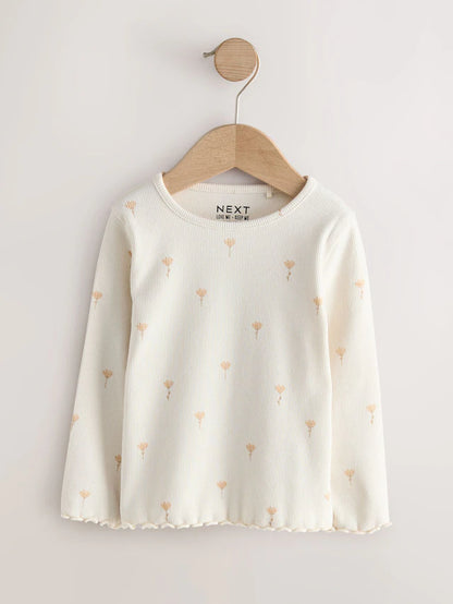 |Girl| Blusas Caneladas De Manga Comprida Neutras, Pacote Com 5 (3 meses a 7 anos)