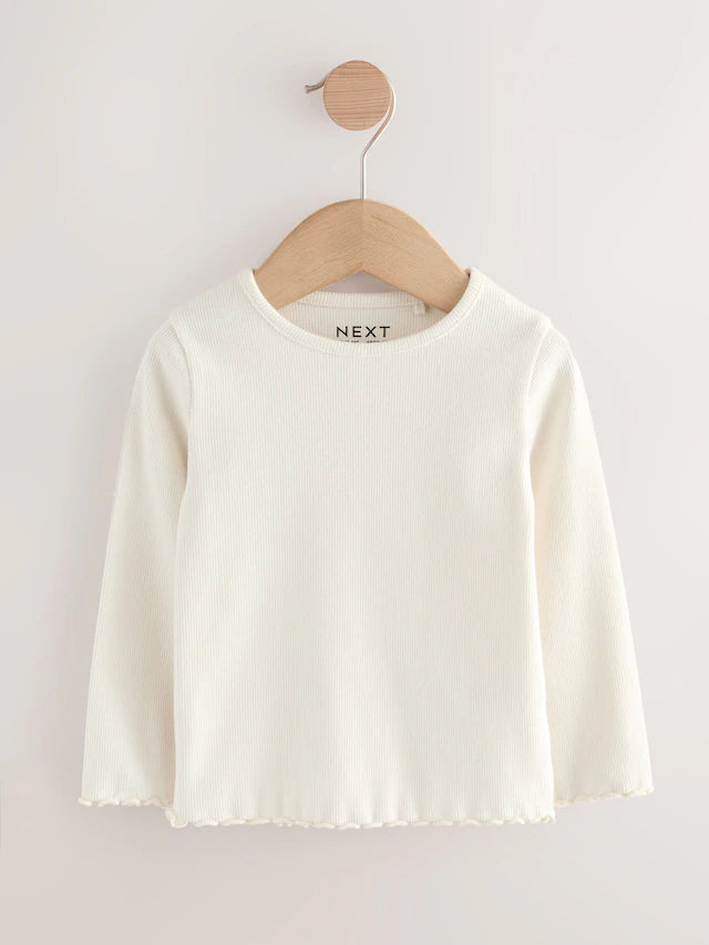 |Girl| Blusas Caneladas De Manga Comprida Pretas/Brancas, Pacote Com 5 (3 meses a 7 anos)