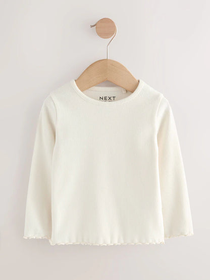 |Girl| Blusas Caneladas De Manga Comprida Pretas/Brancas, Pacote Com 5 (3 meses a 7 anos)