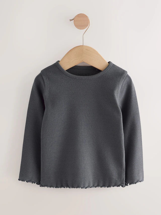 |Girl| Blusas Caneladas De Manga Comprida Pretas/Brancas, Pacote Com 5 (3 meses a 7 anos)