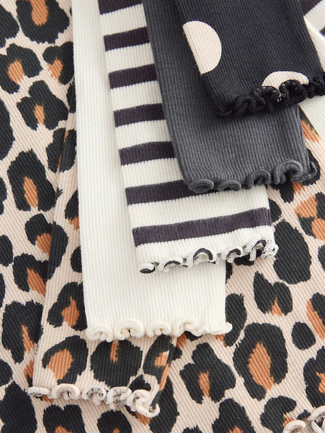 |Girl| Blusas Caneladas De Manga Comprida Pretas/Brancas, Pacote Com 5 (3 meses a 7 anos)