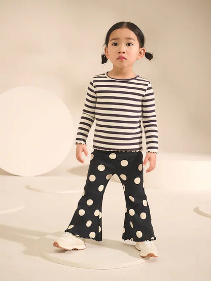 |Girl| Blusas Caneladas De Manga Comprida Pretas/Brancas, Pacote Com 5 (3 meses a 7 anos)