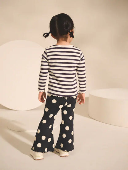 |Girl| Blusas Caneladas De Manga Comprida Pretas/Brancas, Pacote Com 5 (3 meses a 7 anos)