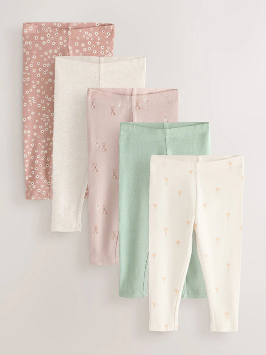 |Girl| Pacote Com 5 Leggings Caneladas Florais (3 meses a 7 anos)