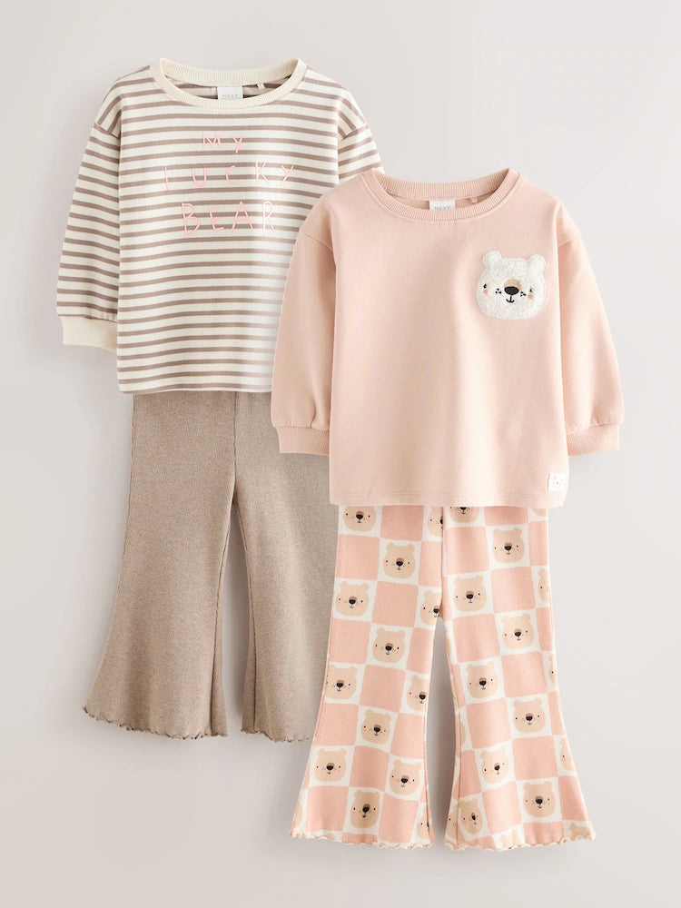 |Girl| Conjunto De Moletom Neutral Bear, Pacote Com 4 (3 meses a 7 anos)
