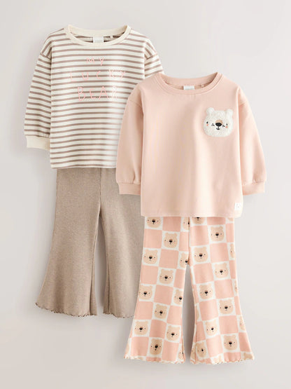 |Girl| Conjunto De Moletom Neutral Bear, Pacote Com 4 (3 meses a 7 anos)