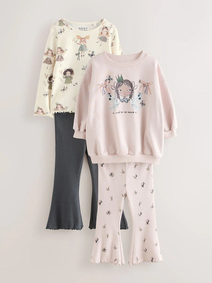 |Girl| Conjunto De Blusa Preta/Branca e Leggings Boca De Sino, Pacote Com 2 (3 meses a 7 anos)