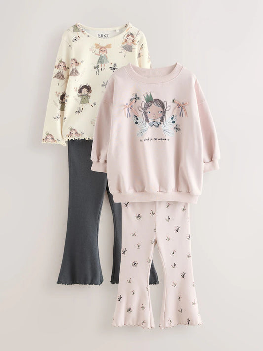 |Girl| Conjunto De Blusa Preta/Branca e Leggings Boca De Sino, Pacote Com 2 (3 meses a 7 anos)