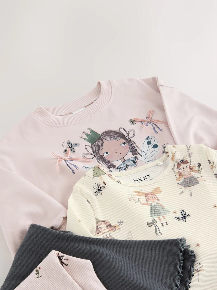 |Girl| Conjunto De Blusa Preta/Branca e Leggings Boca De Sino, Pacote Com 2 (3 meses a 7 anos)