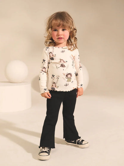 |Girl| Conjunto De Blusa Preta/Branca e Leggings Boca De Sino, Pacote Com 2 (3 meses a 7 anos)