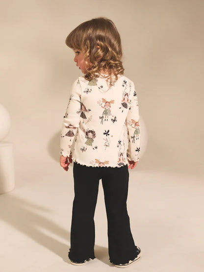 |Girl| Conjunto De Blusa Preta/Branca e Leggings Boca De Sino, Pacote Com 2 (3 meses a 7 anos)
