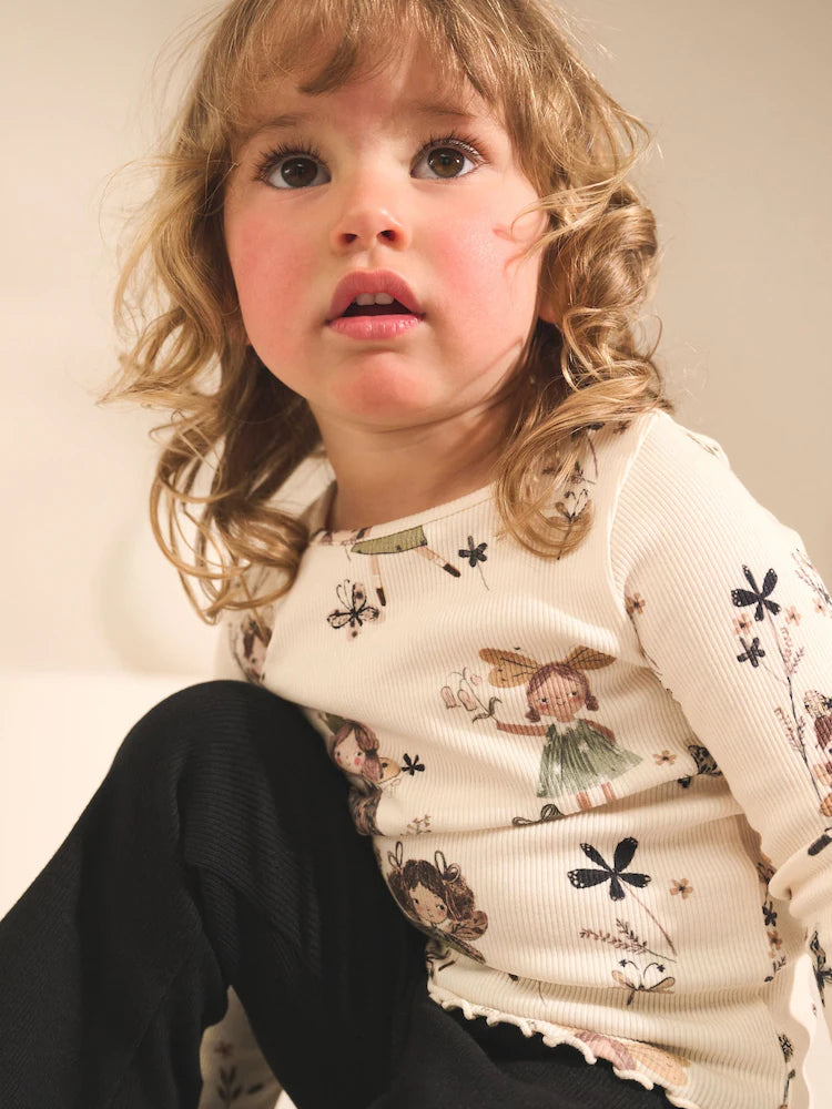 |Girl| Conjunto De Blusa Preta/Branca e Leggings Boca De Sino, Pacote Com 2 (3 meses a 7 anos)